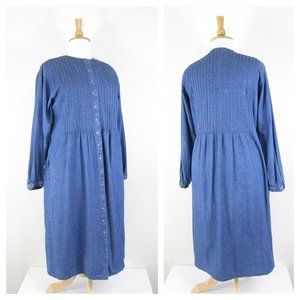 Vintage Eddie Bauer Womens Plus Size Modest Long Denim Shirt Dress Size 14